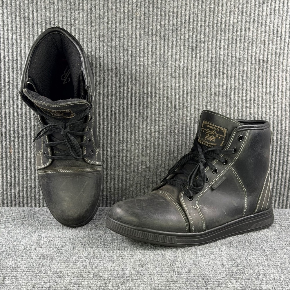 Indie Ridge Crow Black Leather Waterproof Motorcycle Boots Mens 9 CE Certified